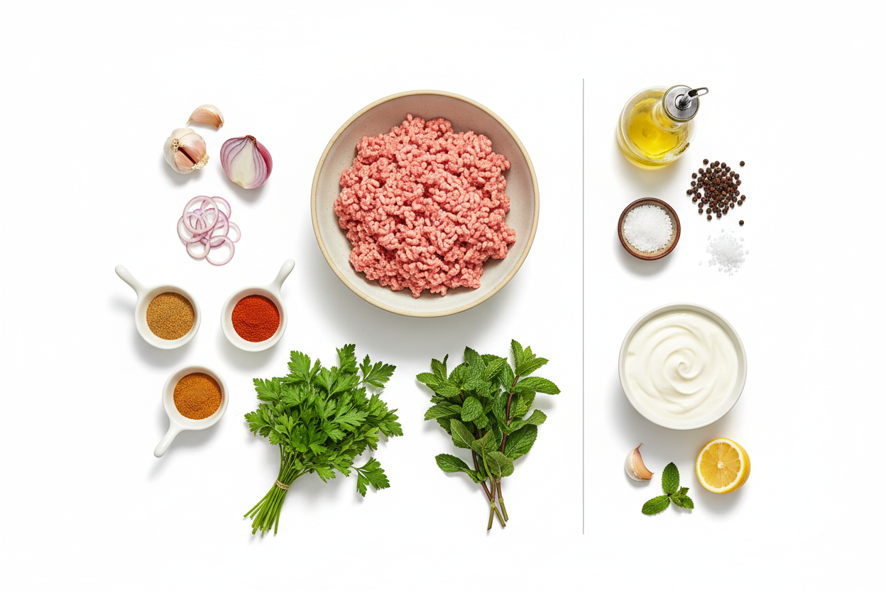Ingrediënten voor lamskofta met yoghurtsaus
